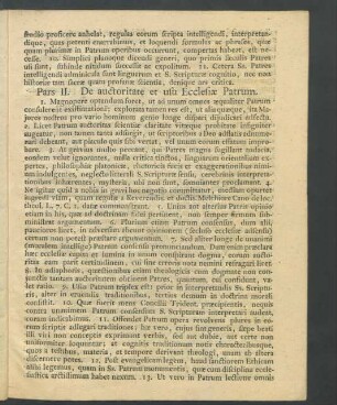 Pars II. De auctoritate et usu Ecclesiae Patrum