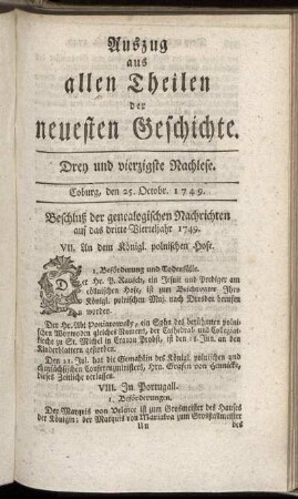 Drey und vierzigste Nachlese. Coburg, den 25. Octobr. 1749.