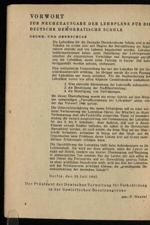 Vorwort zur Neuherausgabe der Lehrpläne für die Deutsche Deutsche Demokratische Schule