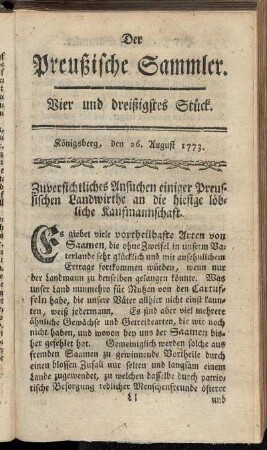 Vier und dreißigstes Stück. Königsberg, den 26. August 1773.