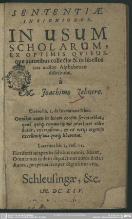 Sententiae insigniores in usum scholarum collectae