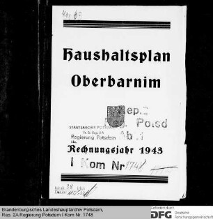 Haushalts- und Nachtragshaushaltspläne des Kreises Oberbarnim für das Rechnungsjahr 1943