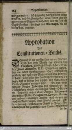 Approbation Des Constitutionen-Buchs