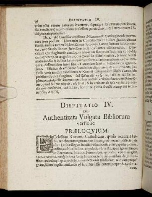 Disputatio IV. De Authentizata Vulgata Bibliorum versione