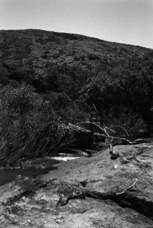 Kleine Brücke : Kleine einfache Brücke über den Lunchu-Fluss am Fuße eines Granitdoms.