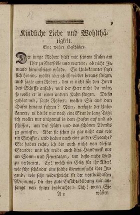 Kindliche Liebe und Wohlthätigkeit. Eine wahre Geschichte