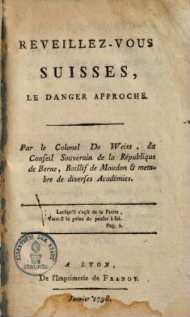 Reveillez-vous Suisses, le danger approche