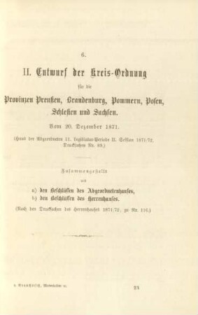 6. II. Entwurf der Kreis-Ordnung für die Provinzen Preußen, Brandenburg, Pommern, Posen, Schlesien und Sachsen
