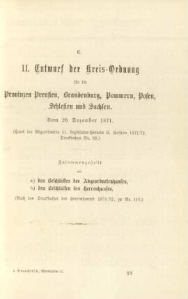 6. II. Entwurf der Kreis-Ordnung für die Provinzen Preußen, Brandenburg, Pommern, Posen, Schlesien und Sachsen