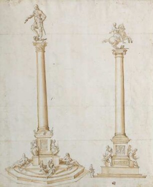 Säulenmonumente mit Herrscherstatue und Reiterstandbild
