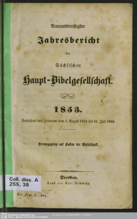 39.1853: Jahresbericht der Sächsischen Hauptbibelgesellschaft