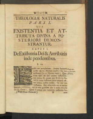 Pars 1, Caput I. De Existentia Dei & Attributis independentibus