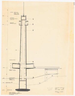 Gaußturm, Dransfeld Neubau: Schnitt - Turm, Brücke, Museum, 1:100