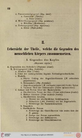 II. Uebersicht der Theile, welche die Gegenden des menschlichen Körpers zusammensetzen