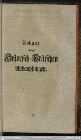 Anhang einiger Historisch-Critischen Abhandlungen