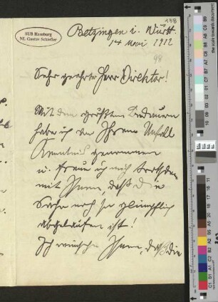 Brief an Gustav Schiefler