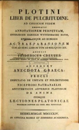 Plotini liber de pulcritudine