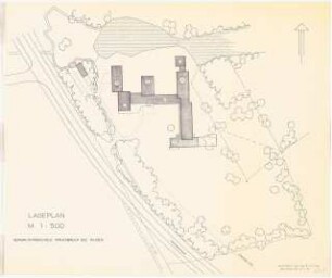 Grünfläche an der Verwaltungsschule Kolksbruch bei Hilden: Lageplan 1:500 (Zeichnung des Architekten)