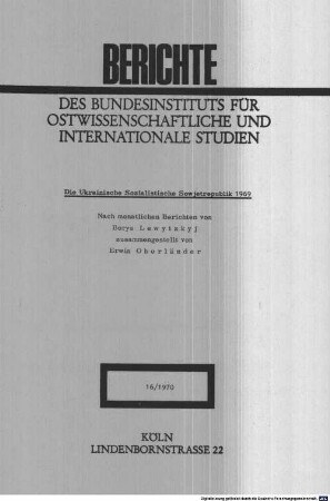 Die Ukrainische Sozialistische Sowjetrepublik 1969