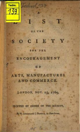A List of the Society for the encouragement of arts ...