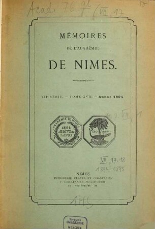 Mémoires de l'Académie de Nîmes. 17, 17. 1894