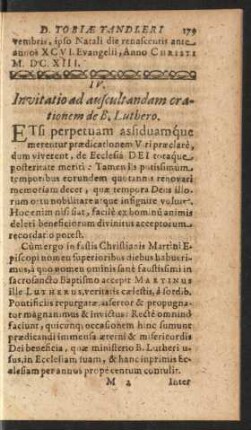 IV. Invitatio ad auscultandam crationem de B. Luthero.
