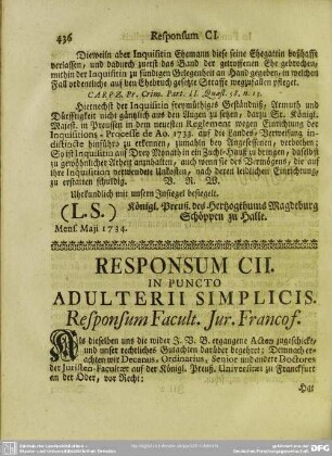 Responsum CII. In Puncto Adulterii Simplicis