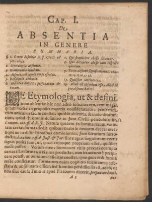 Cap. I. De Absentia In Genere