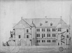 Dresden, Stallgebäude, heute Johanneum, 1. Umbau, Bauplan, Längsschnitt, 1731