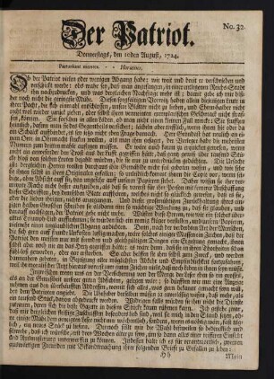 No. 32. Donnerstags, den 10den August, 1724