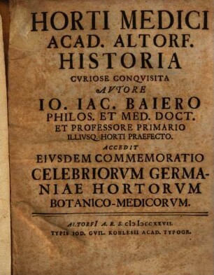 Horti medici Academiae Altdorfens. historia