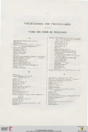 Verzeichniss der Personnamen / Table des noms de personnes