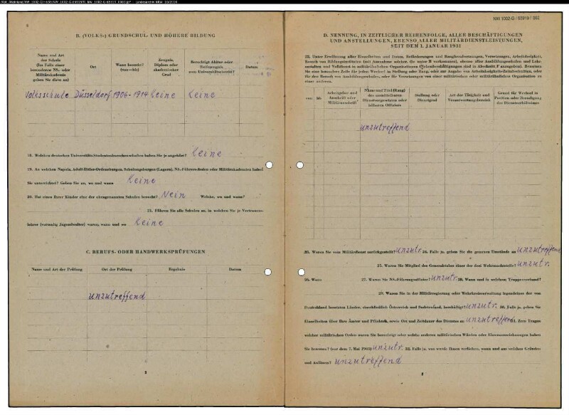 Entnazifizierung Amanda Schueler, geb. 10.04.1900 (Kauffrau)