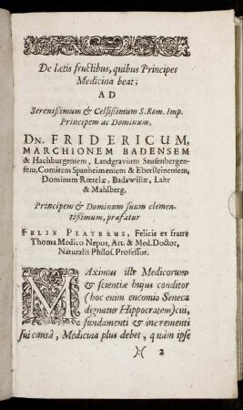 Ad ... Dn. Fridericum Marchionem Badensem & Hachburgensem ...