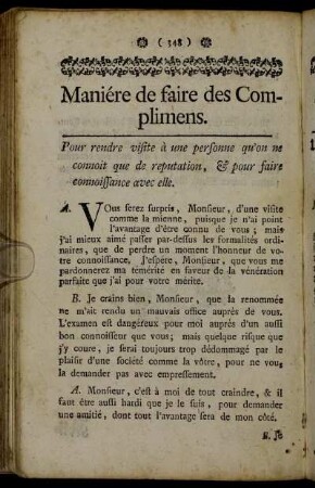 Maniére de faire des Complimens. = Anweisung zu Complimenten.