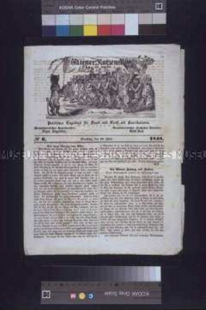 Zeitung: Wiener Katzenmusik. (Charivari). Politisches Tagsblatt für Spott und Ernst mit Karikaturen. Nr. 6; Wien, 20. Juni 1848