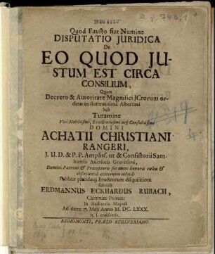 Disputatio Iuridica De Eo Quod Iustum Est Circa Consilium