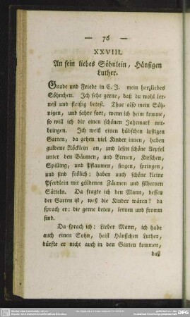 XXVIII. An sein liebes Söhnlein, Hänsigen Luther