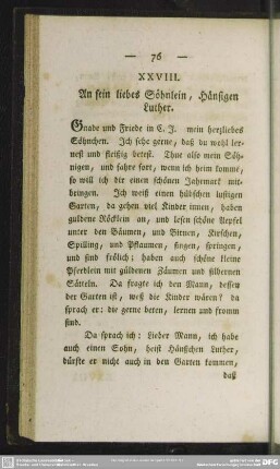 XXVIII. An sein liebes Söhnlein, Hänsigen Luther