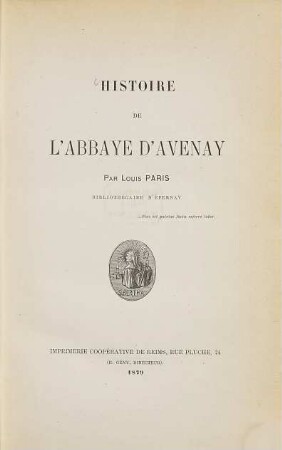 Histoire de l'abbaye d'Avenay. 1