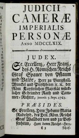 Judicii Cameræ Imperialis Personæ Anno MDCCLXIX.