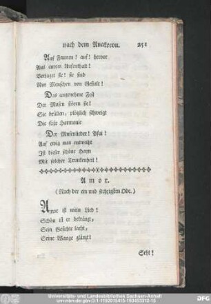 Amor. (Nach der ein und sechzigsten Ode.)