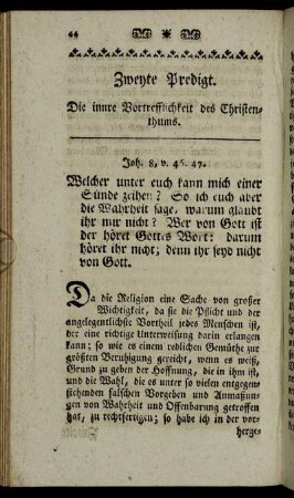 Zweyte Predigt. Die innre Vortrefflichkeit des Christenthums.