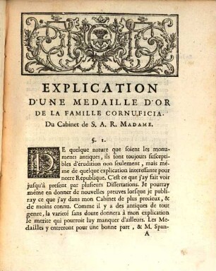 Lettre sur le prétendu Solon des pierres gravées : Explication d'une medaille d'or de la famille Cornuficia