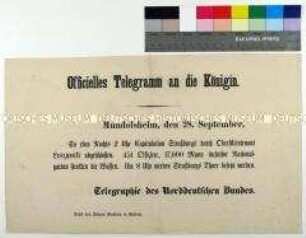 Offizielles Telegramm an die Königin von Preußen über die Kapitulation von Straßburg
