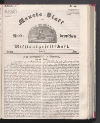 5. Jahrgang. N°. 54. Bremen. 1855. Juni