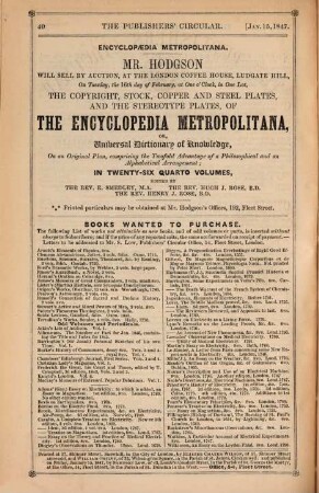 Publishers' circular and booksellers' record. 1847