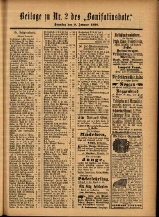 Zweite Ausgabe vom Sonntag, den 09. Januar 1898.