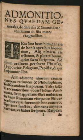 Admonitiones Quaedam Generales, de diversis & summis sententiarum in ista materia gradibus.