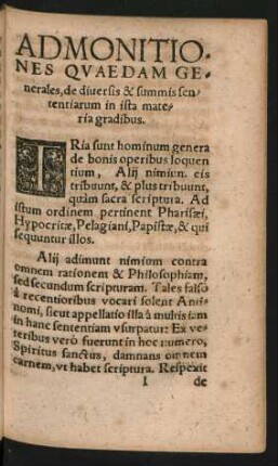 Admonitiones Quaedam Generales, de diversis & summis sententiarum in ista materia gradibus.